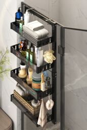 Living and Home 4 Tier Hanging Adjustable Shower Caddy Shelf with Hooks No Drilling Over Door Storage Organizer in Black - thumbnail 3