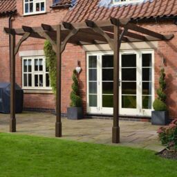 Rutland County Garden Furniture Ltd Wall Mounted Premium Pergola 3 Post, L420 x W420 cm, Rustic Brown - thumbnail 2