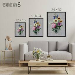 "Artery8 Pierre Joseph Redoute Flowers 1820 Framed Canvas Wall Art Print - Size: W12"" x H16""" - thumbnail 4