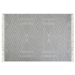 Wyld and Coco Handmade Oriental Geometric Rug Off-White Grey Cotton Wool Tassels - Size: 140 cm x 200 cm - thumbnail 3