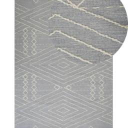 Wyld and Coco Handmade Oriental Geometric Rug Off-White Grey Cotton Wool Tassels - Size: 140 cm x 200 cm - thumbnail 2