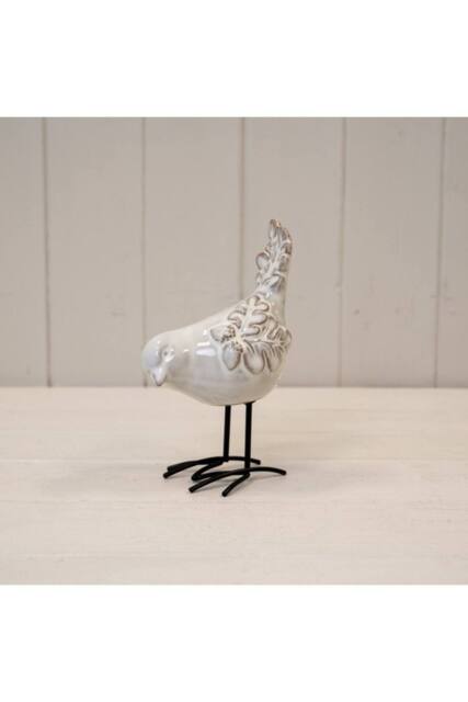 KDMD Glazed Ceramic Bird Ornament with Texture Detail - 196g in White - image 1
