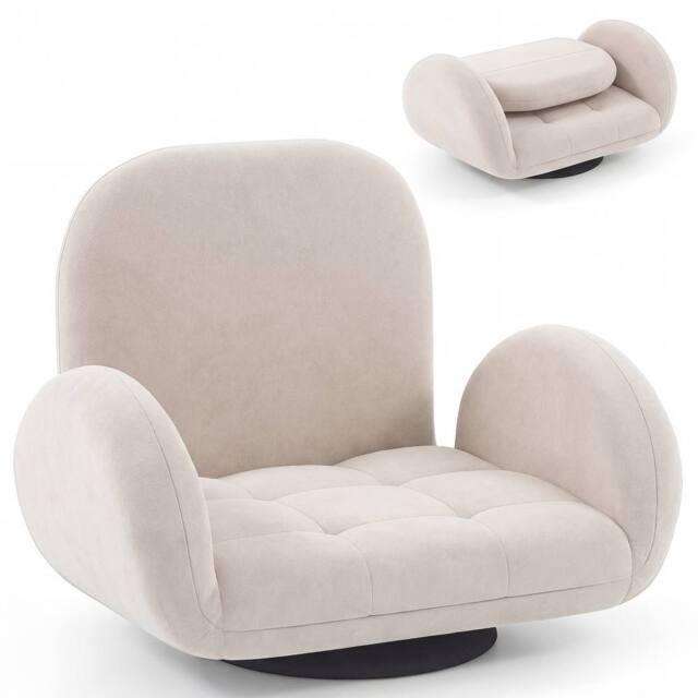 Costway Swivel Floor Chair Folding Gaming Chair w/Adjustable Backrest&Armrests in Beige - image 1