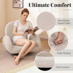 Costway Swivel Floor Chair Folding Gaming Chair w/Adjustable Backrest&Armrests in Beige - thumbnail 5