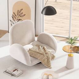 Costway Swivel Floor Chair Folding Gaming Chair w/Adjustable Backrest&Armrests in Beige - thumbnail 8
