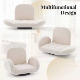 Costway Swivel Floor Chair Folding Gaming Chair w/Adjustable Backrest&Armrests in Beige - thumbnail 3