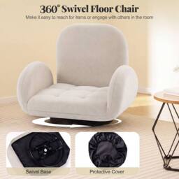 Costway Swivel Floor Chair Folding Gaming Chair w/Adjustable Backrest&Armrests in Beige - thumbnail 6
