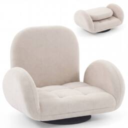 Costway Swivel Floor Chair Folding Gaming Chair w/Adjustable Backrest&Armrests in Beige