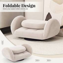 Costway Swivel Floor Chair Folding Gaming Chair w/Adjustable Backrest&Armrests in Beige - thumbnail 4