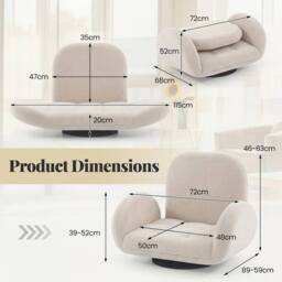 Costway Swivel Floor Chair Folding Gaming Chair w/Adjustable Backrest&Armrests in Beige - thumbnail 2