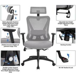 KORVIXA Office Chair Ergonomic Desk Chair in Grey - Size: 0.6m2 - thumbnail 3
