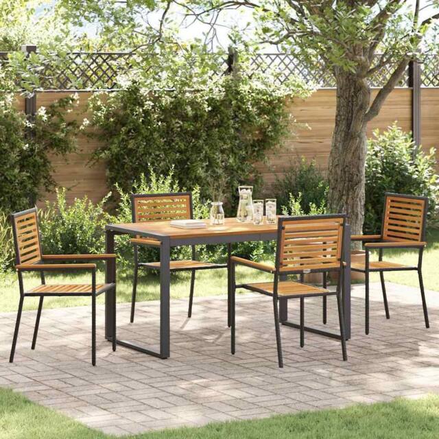 Berkfield Home 5 Piece Garden Dining Set Black Poly Rattan Acacia - image 1