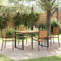 Berkfield Home 5 Piece Garden Dining Set Black Poly Rattan Acacia - thumbnail 1