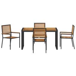 Berkfield Home 5 Piece Garden Dining Set Black Poly Rattan Acacia - thumbnail 7
