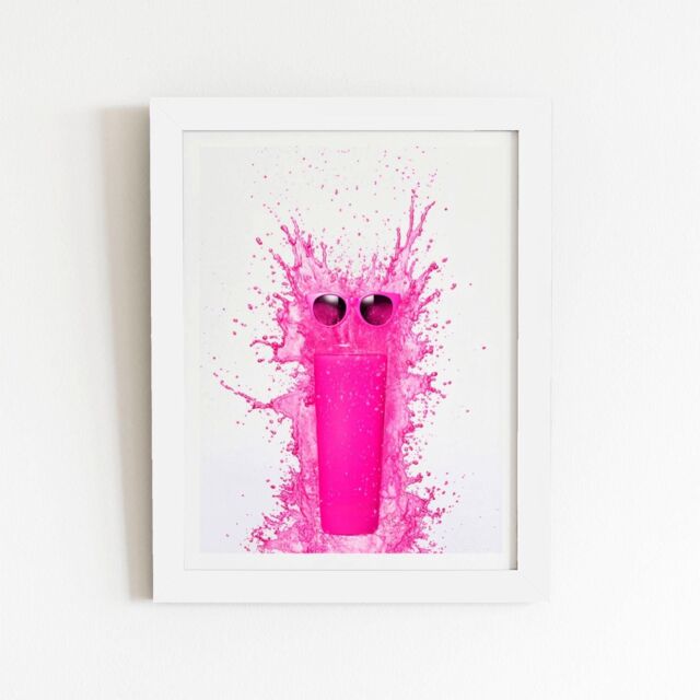 "Warren Reed - Designer Pink Splashart Glass With Glasses Framed Art Print in White - Size: W12"" x H16""" - image 1