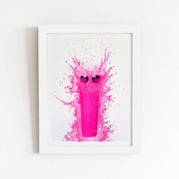 "Warren Reed - Designer Pink Splashart Glass With Glasses Framed Art Print in White - Size: W12"" x H16""" - thumbnail 1