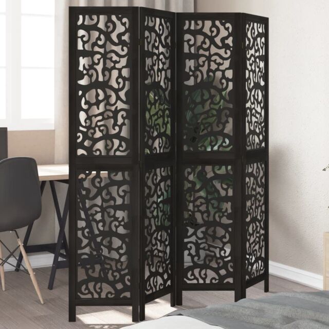 Berkfield Home Room Divider 4 Panels Black Solid Wood Paulownia - image 1