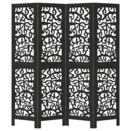 Berkfield Home Room Divider 4 Panels Black Solid Wood Paulownia - thumbnail 4
