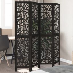 Berkfield Home Room Divider 4 Panels Black Solid Wood Paulownia - thumbnail 1