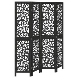Berkfield Home Room Divider 4 Panels Black Solid Wood Paulownia - thumbnail 2