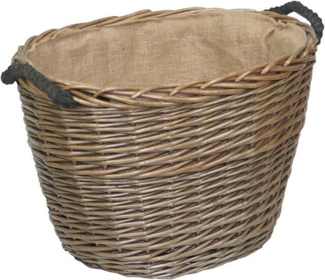 Red Hamper Wicker Oval Hessian Lined Log Basket in Brown - image 1