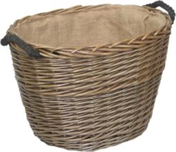Red Hamper Wicker Oval Hessian Lined Log Basket in Brown - thumbnail 1