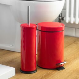 Harbour Housewares 2x Round Bathroom Pedal Bins - 3L Stainless Steel Slim Rubbish Dustbin in Red - thumbnail 7