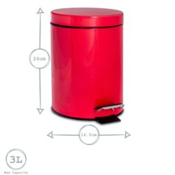 Harbour Housewares 2x Round Bathroom Pedal Bins - 3L Stainless Steel Slim Rubbish Dustbin in Red - thumbnail 3