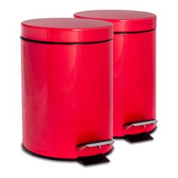 Harbour Housewares 2x Round Bathroom Pedal Bins - 3L Stainless Steel Slim Rubbish Dustbin in Red
