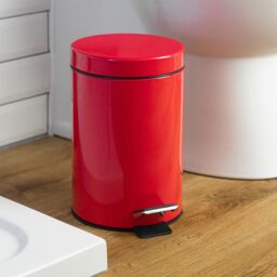 Harbour Housewares 2x Round Bathroom Pedal Bins - 3L Stainless Steel Slim Rubbish Dustbin in Red - thumbnail 6