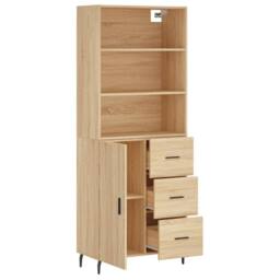 Berkfield Home Highboard Sonoma Oak 69.5x34x180 cm Engineered Wood in Light Tan - thumbnail 4