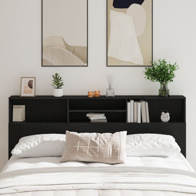 Berkfield Home Black Oak Headboard Cabinet, 200x19x103.5 cm, Engineered Wood - Size: 200x19x103.5 cm - image 1