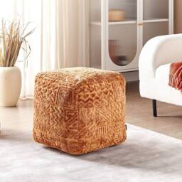 Wyld and Coco Golden Brown Tufted Pouffe 50 x 50 x 50 cm Viscose Thick EPS Filling - thumbnail 1
