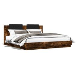 Berkfield Home Bed Frame with LED without Mattress Smoked Oak 200x200 cm in Brown - thumbnail 5