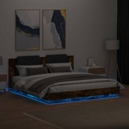Berkfield Home Bed Frame with LED without Mattress Smoked Oak 200x200 cm in Brown - thumbnail 4