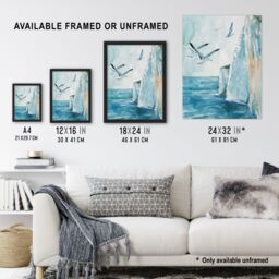 "Artery8 White Cliffs of Dover England Seagulls Coastal Framed Wall Art in Blue - Size: W12"" x H16""" - thumbnail 3