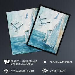 "Artery8 White Cliffs of Dover England Seagulls Coastal Framed Wall Art in Blue - Size: W12"" x H16""" - thumbnail 2