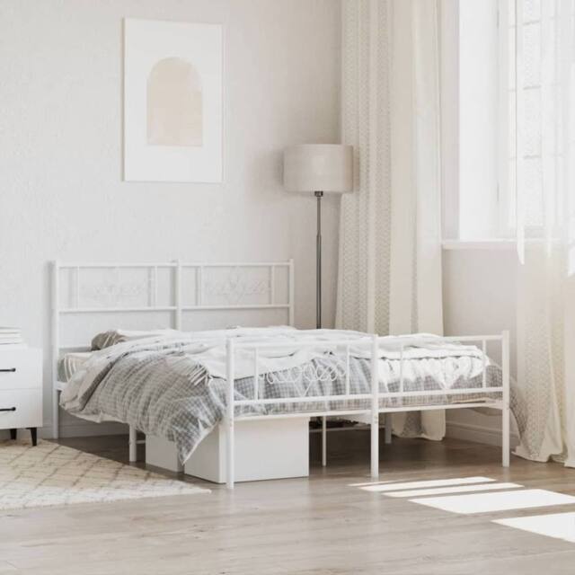 Berkfield Home Metal Bed Frame with Headboard & Footboard White 5FT King Size - image 1