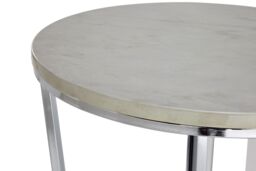 Orsina Round White Faux Marble End Table, Chrome Metal Legs with Lattice Base, Boutique Accent Table for Living Room - thumbnail 4