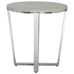 Orsina Round White Faux Marble End Table, Chrome Metal Legs with Lattice Base, Boutique Accent Table for Living Room - thumbnail 3