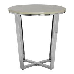 Orsina Round White Faux Marble End Table, Chrome Metal Legs with Lattice Base, Boutique Accent Table for Living Room - thumbnail 2