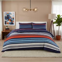 Snug City Striped Duvet Set Stylish Easy Care Bedding with Classic Pattern in Blue - Size: Single - thumbnail 1