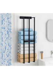 H&O Direct Premium Iron Bathroom Wall Mounted Towel Rack in Black