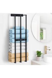 H&O Direct Premium Iron Bathroom Wall Mounted Towel Rack in Black - thumbnail 2