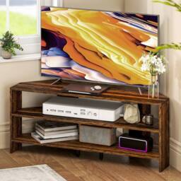 Havendro Corner TV Stand, TV Unit with Open Shelves for 47 Inch TV, Brown - thumbnail 3