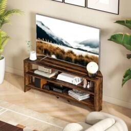 Havendro Corner TV Stand, TV Unit with Open Shelves for 47 Inch TV, Brown - thumbnail 4