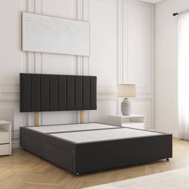 "BSSPOKE Aria Plush Velvet Divan Bed With 24""Headboard & 4 Drawers No Mattress in Black - Size: King" - image 1