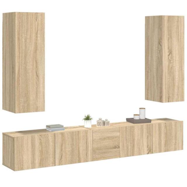 Berkfield Home Sturdy 5 Piece TV Cabinet Set Sonoma Oak Engineered Wood in Light Oak - image 1