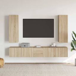 Berkfield Home Sturdy 5 Piece TV Cabinet Set Sonoma Oak Engineered Wood in Light Oak - thumbnail 2