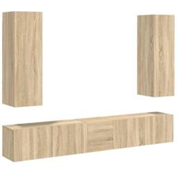 Berkfield Home Sturdy 5 Piece TV Cabinet Set Sonoma Oak Engineered Wood in Light Oak - thumbnail 3